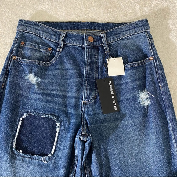 OAK & ACORN Ninety Three Mid Loose Patch Jeans Dark Straight - Picture 3 of 8